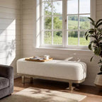 Banc de bout de lit Art Leon, banc moderne rembourré en tissu, ottoman de banc d'entrée avec pieds en bois d'hévéa pour chambre à coucher, salon, couloir