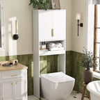 Meuble de rangement au-dessus des toilettes VINGLI, organisateur de salle de bain vert sauge au-dessus des toilettes avec portes en rotin arquées, étagère autoportante peu encombrante