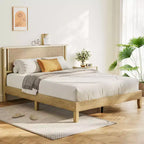 Cadre de lit Queen en bois Dyonery, lit plateforme avec tête de lit haute, support à lattes en bois massif, fondation de matelas silencieuse, pas besoin de sommier tapissier