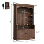 Meuble de bar à café 72" style ferme avec éclairage LED - Grand buffet avec porte-bouteilles et étagère en verre, support pour micro-ondes, garde-manger pour cuisine/salle à manger