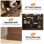 Meuble de bar à café 72" style ferme avec éclairage LED - Grand buffet avec porte-bouteilles et étagère en verre, support pour micro-ondes, garde-manger pour cuisine/salle à manger