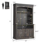 Meuble de bar à café 72" style ferme avec éclairage LED - Grand buffet avec porte-bouteilles et étagère en verre, support pour micro-ondes, garde-manger pour cuisine/salle à manger