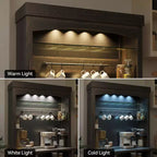 Meuble de bar à café 72" style ferme avec éclairage LED - Grand buffet avec porte-bouteilles et étagère en verre, support pour micro-ondes, garde-manger pour cuisine/salle à manger
