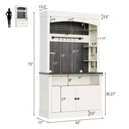 Meuble de bar à café 72" style ferme avec éclairage LED - Grand buffet avec porte-bouteilles et étagère en verre, support pour micro-ondes, garde-manger pour cuisine/salle à manger