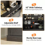 Meuble de bar à café 72" style ferme avec éclairage LED - Grand buffet avec porte-bouteilles et étagère en verre, support pour micro-ondes, garde-manger pour cuisine/salle à manger