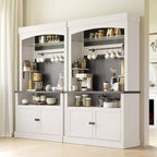 Meuble de bar à café 72" style ferme avec éclairage LED - Grand buffet avec porte-bouteilles et étagère en verre, support pour micro-ondes, garde-manger pour cuisine/salle à manger
