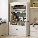 Meuble de bar à café 72" style ferme avec éclairage LED - Grand buffet avec porte-bouteilles et étagère en verre, support pour micro-ondes, garde-manger pour cuisine/salle à manger