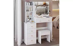 Ensemble de coiffeuse naturelle de 17 pouces avec armoire-miroir pleine longueur et lumières, rangement et tabouret assorti pour chambre à coucher
