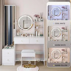 Ensemble de coiffeuse naturelle de 17 pouces avec armoire-miroir pleine longueur et lumières, rangement et tabouret assorti pour chambre à coucher