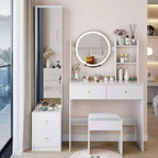 Ensemble de coiffeuse naturelle de 17 pouces avec armoire-miroir pleine longueur et lumières, rangement et tabouret assorti pour chambre à coucher