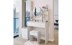 Ensemble de coiffeuse naturelle de 17 pouces avec armoire-miroir pleine longueur et lumières, rangement et tabouret assorti pour chambre à coucher
