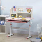 Bureau d'étude pour enfants réglable en hauteur avec plateau inclinable, tiroir et étagère rose