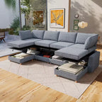 GDFStudio Zayne – Canapé d'angle modulaire 6 places en tissu avec rangement