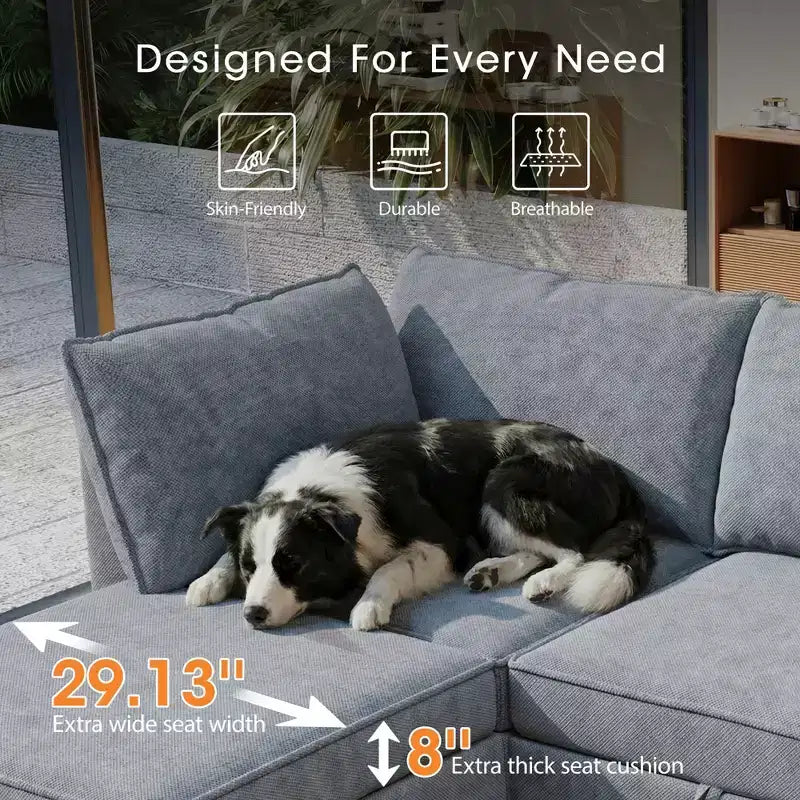 GDFStudio Zayne – Canapé d'angle modulaire 6 places en tissu avec rangement