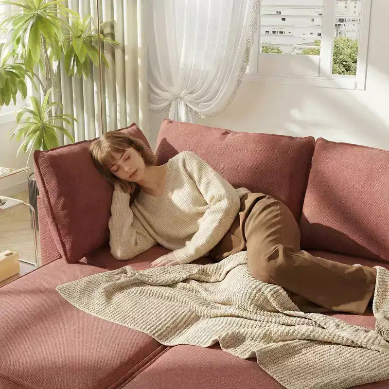 GDFStudio Zayne – Canapé d'angle modulaire 6 places en tissu avec rangement