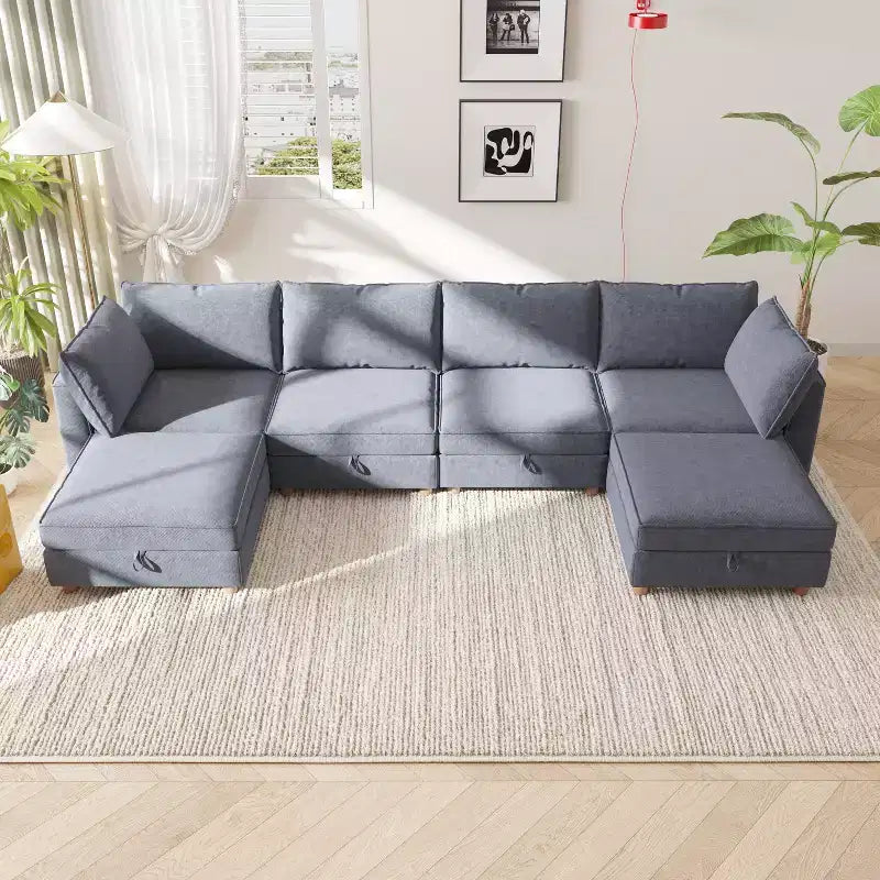 GDFStudio Zayne – Canapé d'angle modulaire 6 places en tissu avec rangement