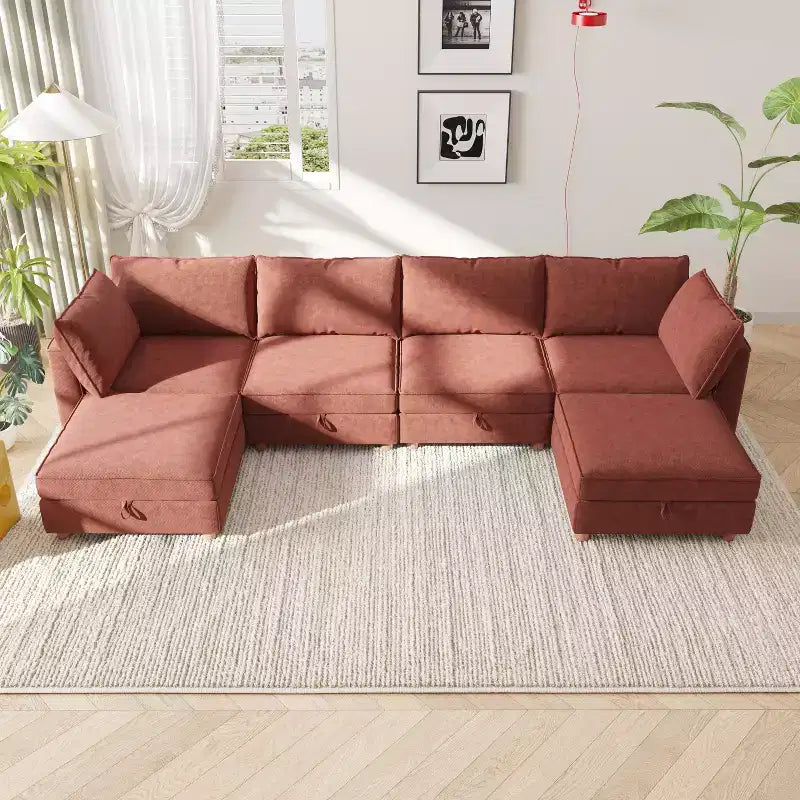 GDFStudio Zayne – Canapé d'angle modulaire 6 places en tissu avec rangement
