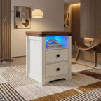 Table de chevet Homy Casa à 2 tiroirs, table d'appoint moderne avec station de charge et lumière LED, blanche