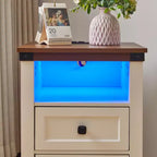 Table de chevet Homy Casa à 2 tiroirs, table d'appoint moderne avec station de charge et lumière LED, blanche
