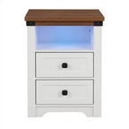 Table de chevet Homy Casa à 2 tiroirs, table d'appoint moderne avec station de charge et lumière LED, blanche