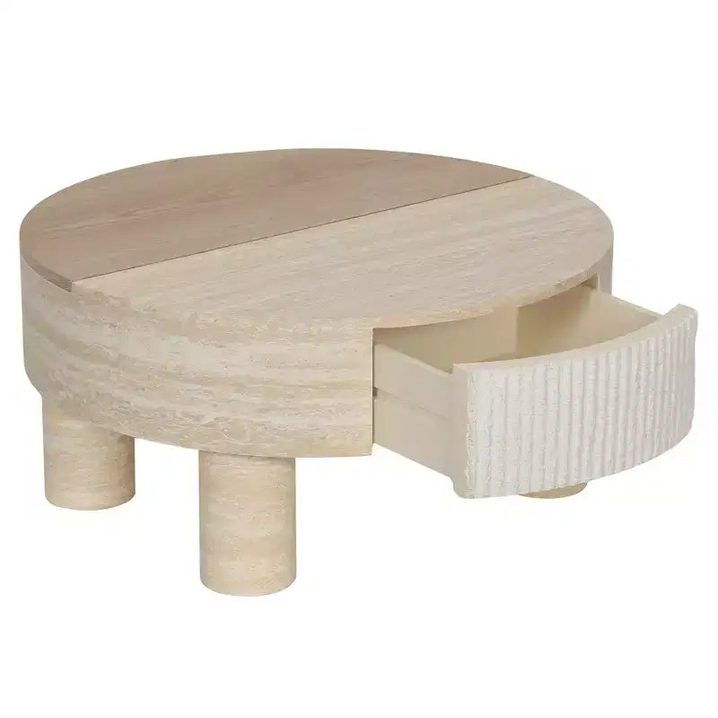 Table basse ronde GDFStudio Nuria avec plateau relevable et tiroir de rangement caché
