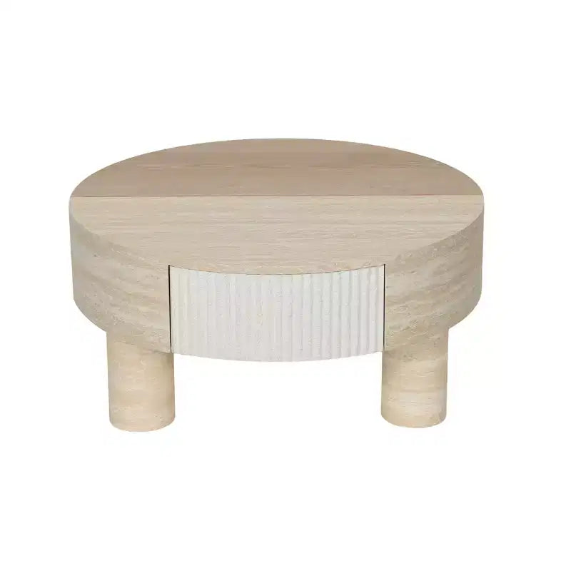 Table basse ronde GDFStudio Nuria avec plateau relevable et tiroir de rangement caché