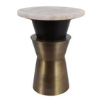Table d'appoint et de bout ronde décorative pour petits espaces - Plateau en agate avec base en métal pour la décoration du salon et de la chambre - 20, doré et blanc