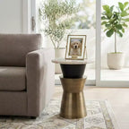 Table d'appoint et de bout ronde décorative pour petits espaces - Plateau en agate avec base en métal pour la décoration du salon et de la chambre - 20, doré et blanc