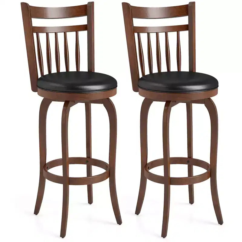 Costway Lot de 2/4 tabourets de bar pivotants 24/30" avec dossier, pieds en bois massif et repose-pieds pour bar domestique expresso et noir
