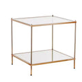 HomeRoots 22 Clear And Gold Glass And Iron Square End Table With Shelf