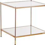 HomeRoots Table d'appoint carrée de 22 po en verre et fer doré et transparent avec étagère