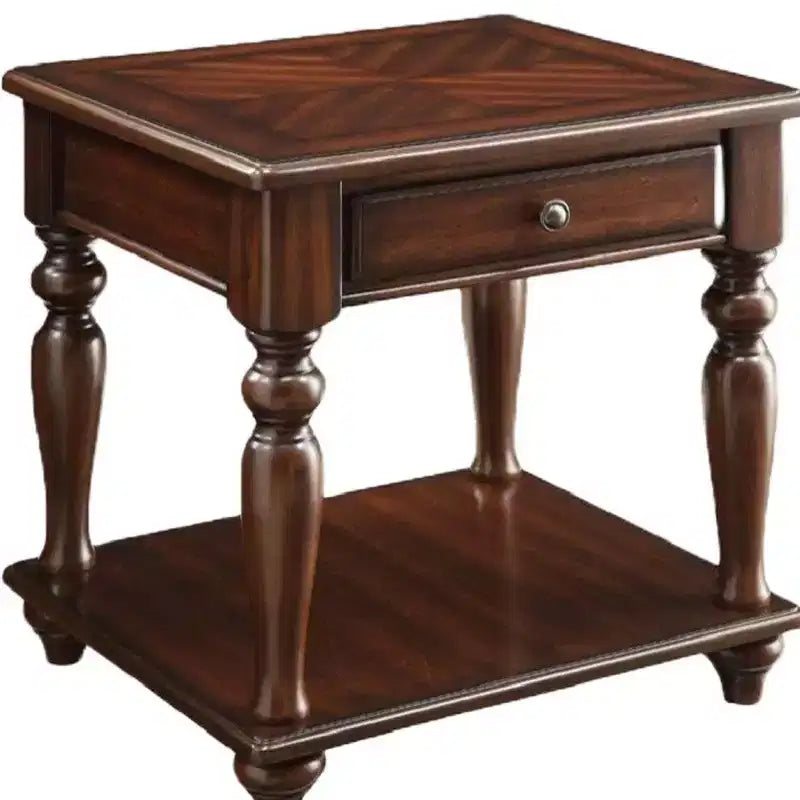 Table d'appoint rectangulaire HomeRoots 24 en bois manufacturé couleur noyer avec tiroir et étagère