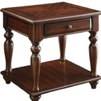 Table d'appoint rectangulaire HomeRoots 24 en bois manufacturé couleur noyer avec tiroir et étagère