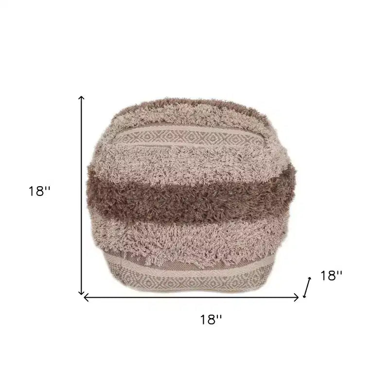 HomeRoots Pouf Ottoman à rayures beiges 18 po