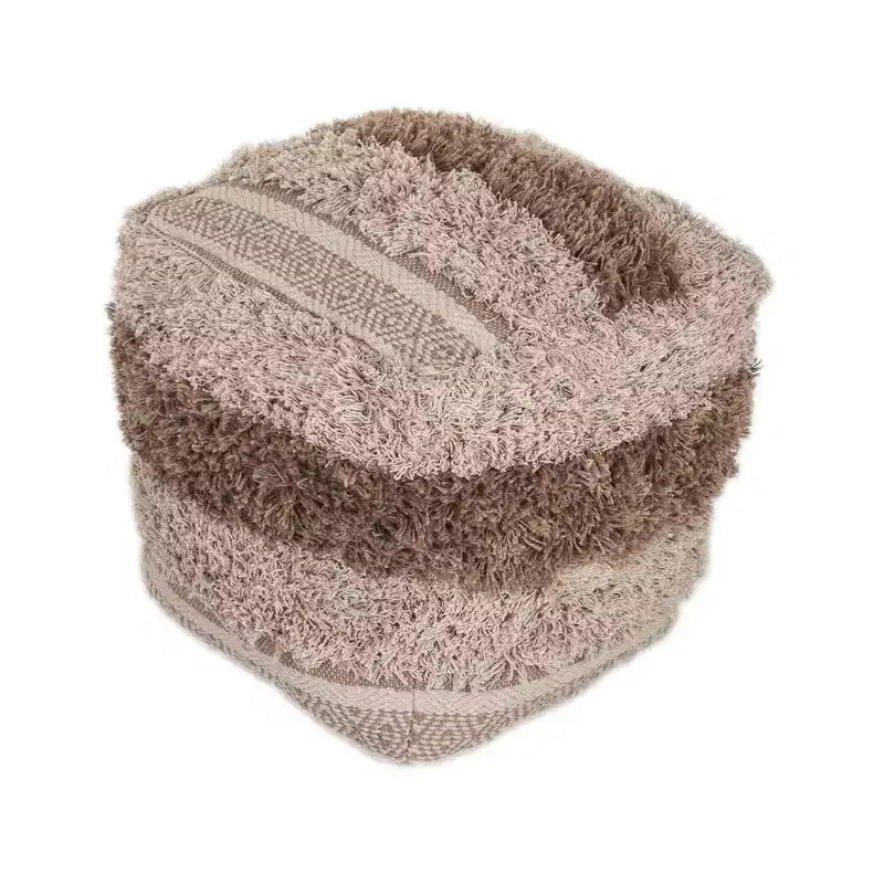 HomeRoots Pouf Ottoman à rayures beiges 18 po