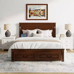 ModernLuxe Queen/King Size Platform Bed with Tall Headboard, Rustic Wood Bed Frame with 2 Drawers, LED Lights & USB Ports