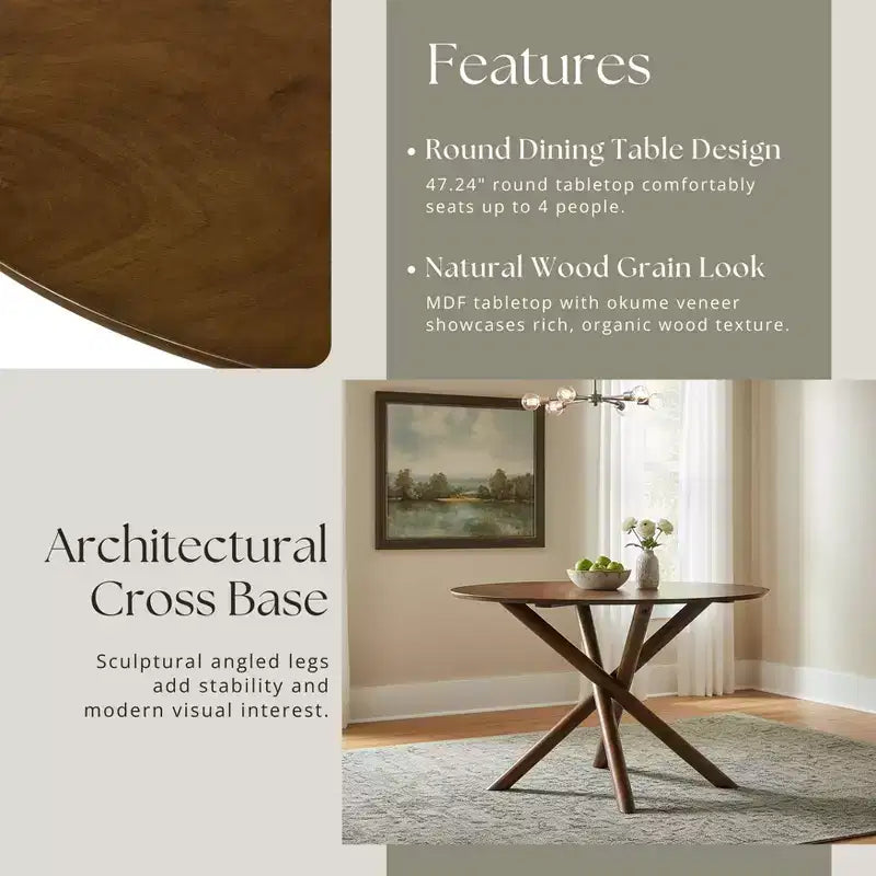 Table à manger ronde Arnott de Roundhill Furniture, finition noyer