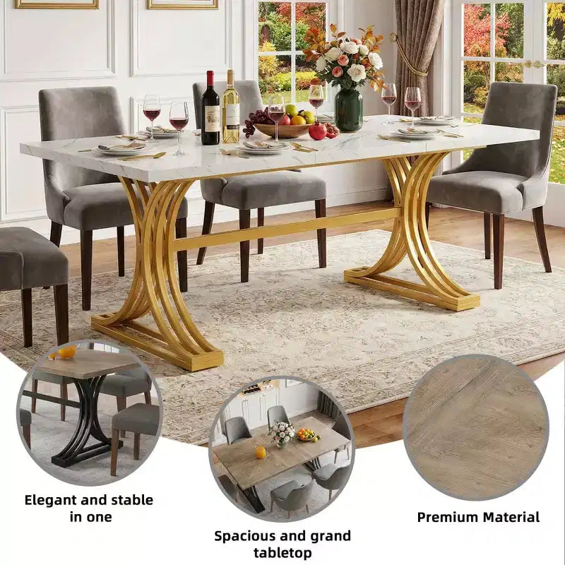MAYEERTY Table à manger 63 Faux Marbre Métal Doré, Moderne Élégante Montage Facile Cuisine