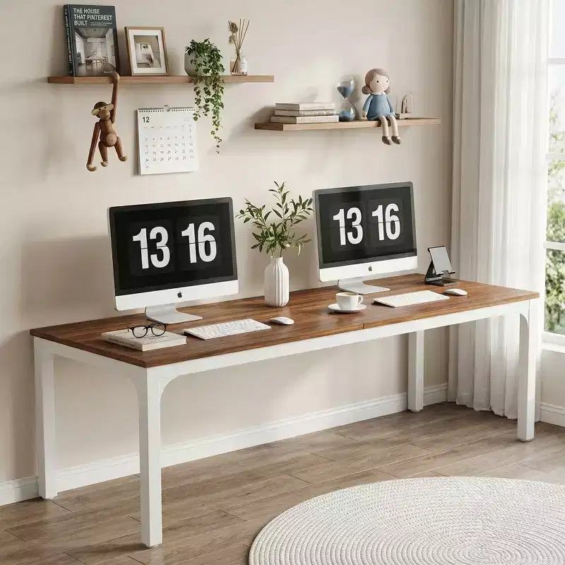 MAYEERTY 78,7 - Bureau double poste industriel extra long, bureau à domicile pour 2 personnes avec cadre métallique robuste, plateau de table en MDF capacité 90 kg