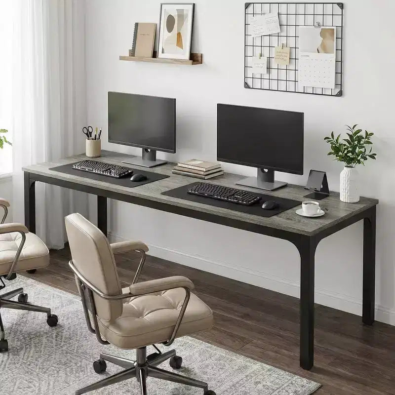 MAYEERTY 78,7 - Bureau double poste industriel extra long, bureau à domicile pour 2 personnes avec cadre métallique robuste, plateau de table en MDF capacité 90 kg