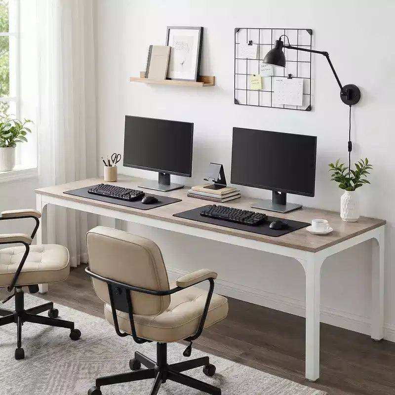 MAYEERTY 78,7 - Bureau double poste industriel extra long, bureau à domicile pour 2 personnes avec cadre métallique robuste, plateau de table en MDF capacité 90 kg