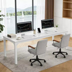 MAYEERTY 78,7 - Bureau double poste industriel extra long, bureau à domicile pour 2 personnes avec cadre métallique robuste, plateau de table en MDF capacité 90 kg