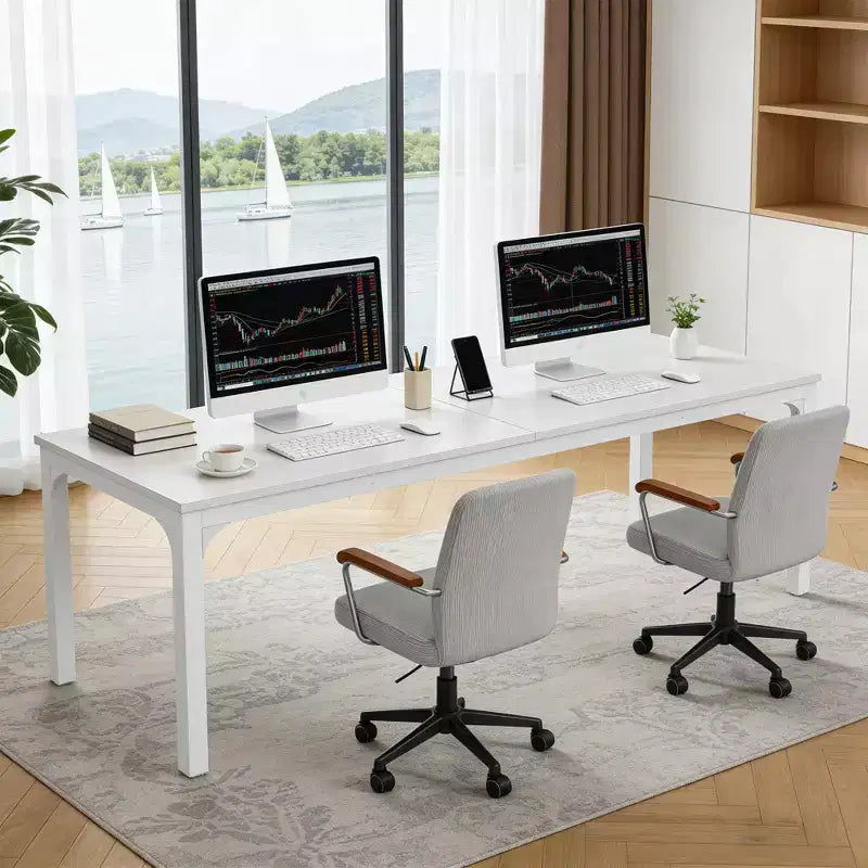 MAYEERTY 78,7 - Bureau double poste industriel extra long, bureau à domicile pour 2 personnes avec cadre métallique robuste, plateau de table en MDF capacité 90 kg