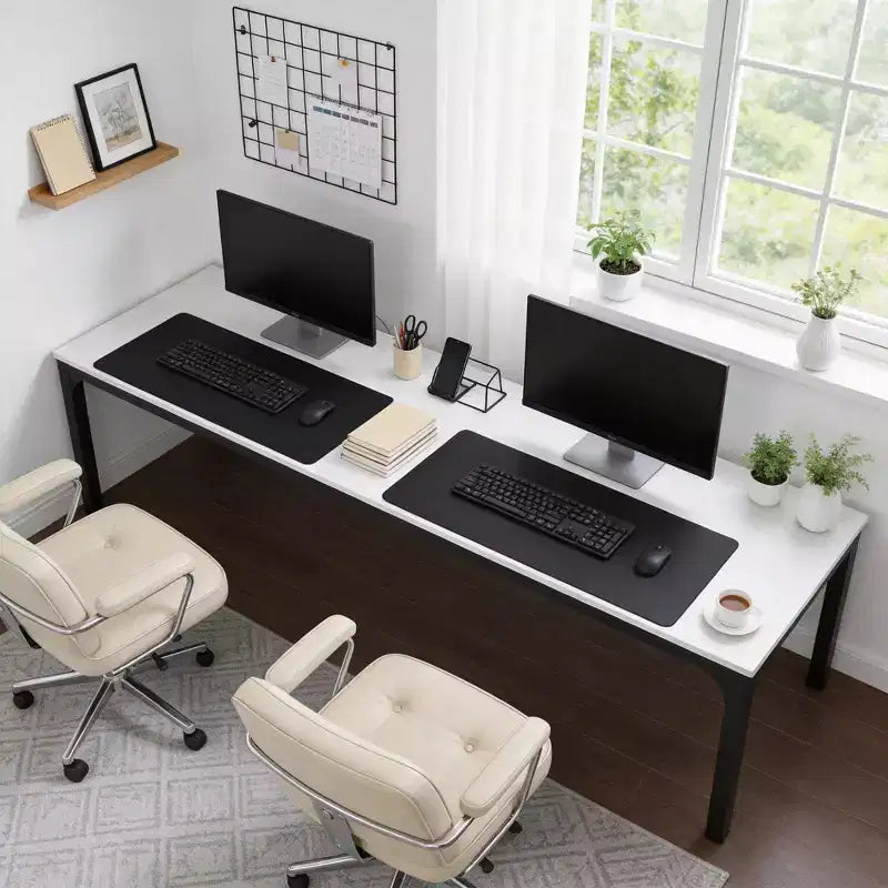 MAYEERTY 78,7 - Bureau double poste industriel extra long, bureau à domicile pour 2 personnes avec cadre métallique robuste, plateau de table en MDF capacité 90 kg