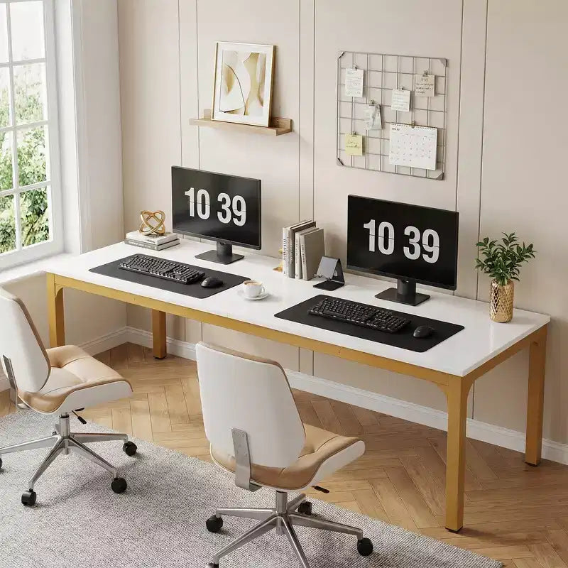 MAYEERTY 78,7 - Bureau double poste industriel extra long, bureau à domicile pour 2 personnes avec cadre métallique robuste, plateau de table en MDF capacité 90 kg