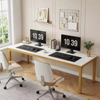 MAYEERTY 78,7 - Bureau double poste industriel extra long, bureau à domicile pour 2 personnes avec cadre métallique robuste, plateau de table en MDF capacité 90 kg