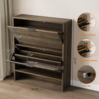 Meuble de rangement pour chaussures cannelé pour entrée avec 2 tiroirs basculants, meuble à chaussures autoportant dissimulé de 81 cm de large pour couloir, appartement
