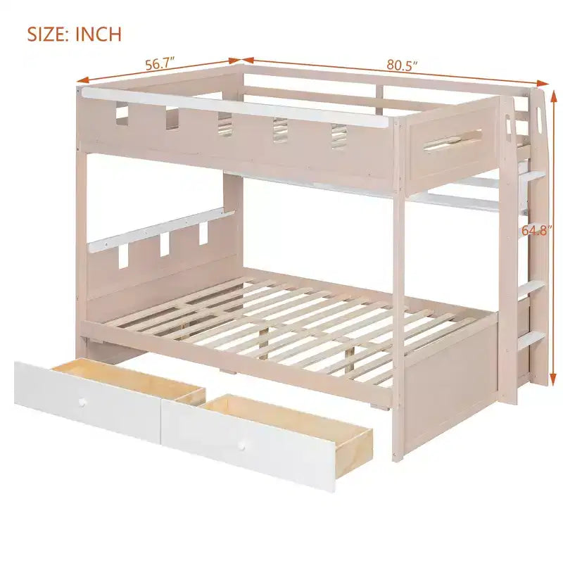 GDFStudio Lit superposé de style château Rivera avec 2 tiroirs, étagère et LED