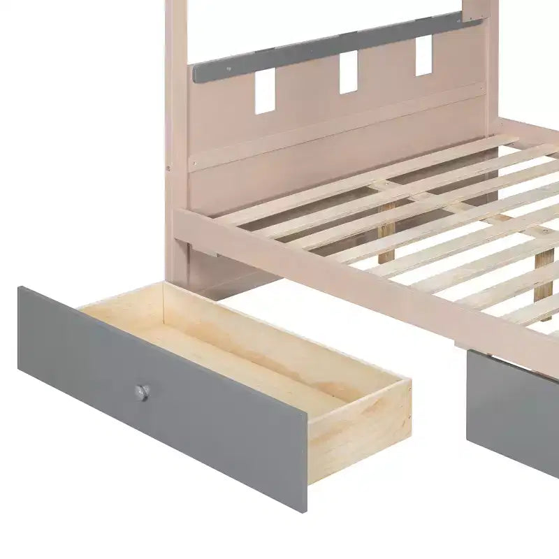 GDFStudio Lit superposé de style château Rivera avec 2 tiroirs, étagère et LED
