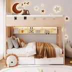 GDFStudio Lit superposé de style château Rivera avec 2 tiroirs, étagère et LED